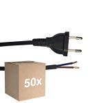 Voordeelpak 50x Noxion Euro Voedingskabel Zwart - C7 Europlug + Open uiteinden - 2m - 2 pole 0,75mm2